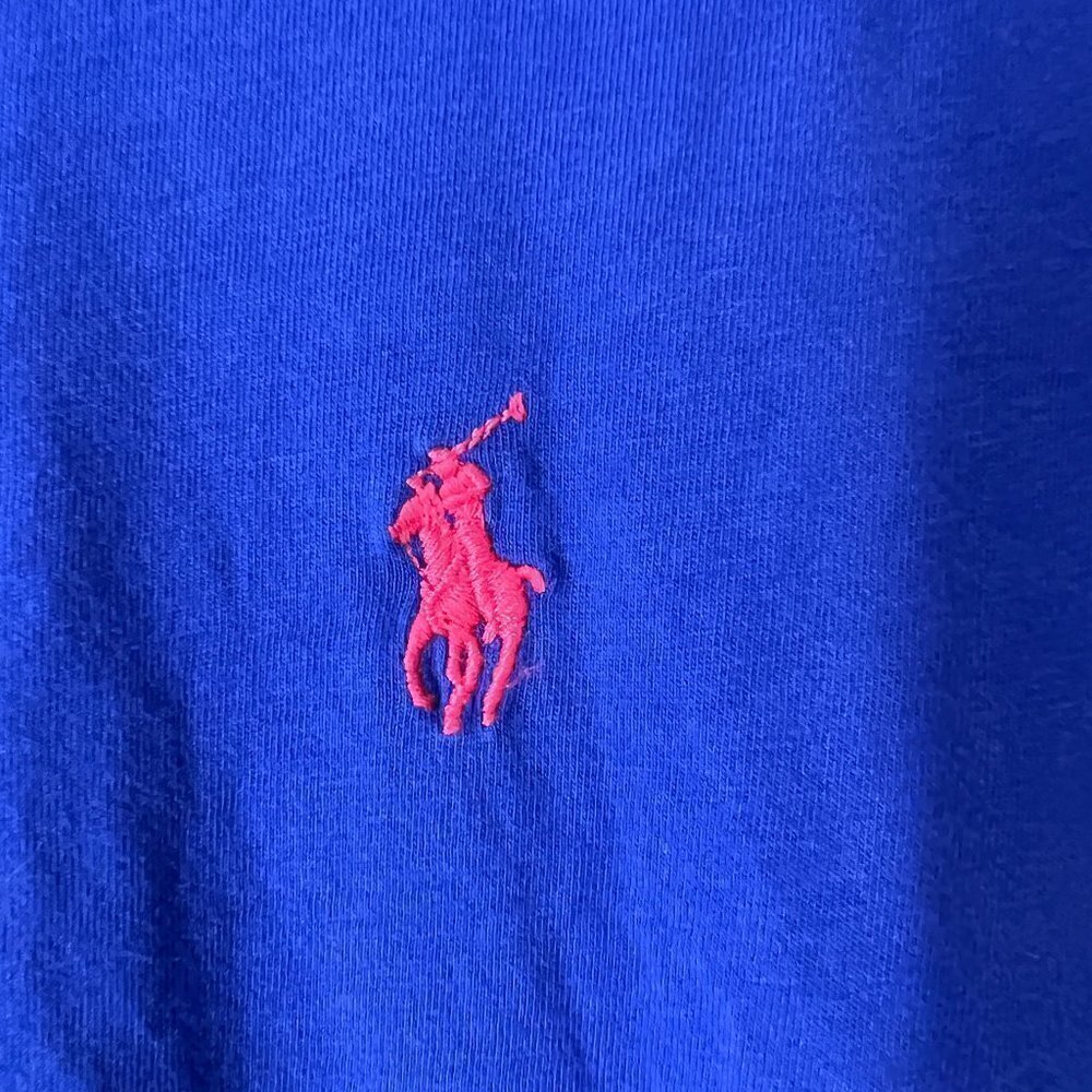 Ralph Lauren Blue Label Blue TShirt Pink‎ Logo Sz M/L - Picture 2 of 6